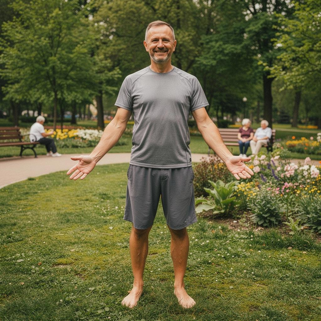 Seniorzy relaksujący się podczas sesji jogi w spokojnej scenerii.